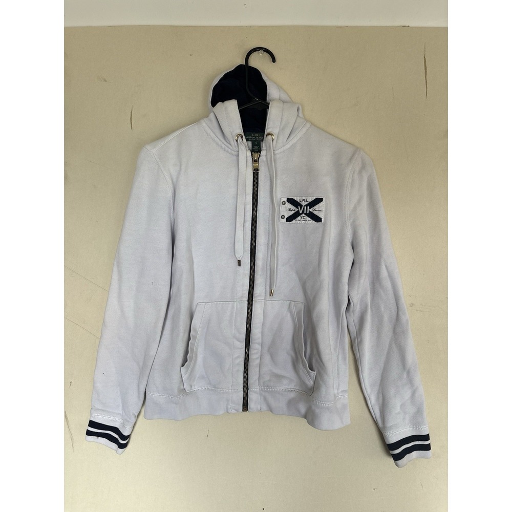 Lauren Ralph‎ Lauren LRL Full Zip Hoodie White Size S Women's Patches Embroidery